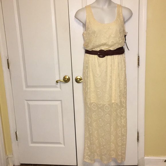 Fifth & Park missy lace overlay cream belted maxi - Picture 1 of 7